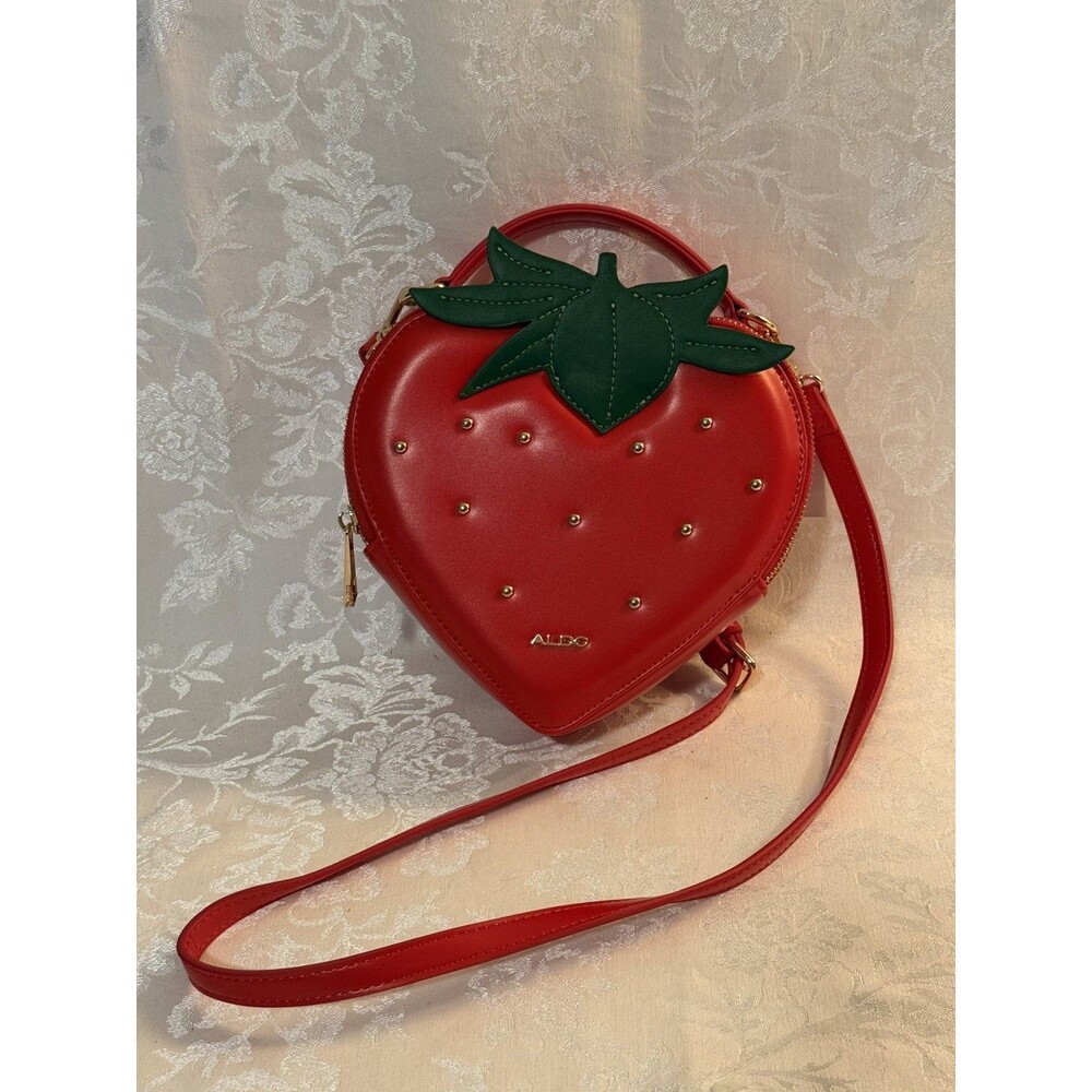 Aldo Strawberry Shaped Red Crossbody Bag With Silver Studded Accents NWT